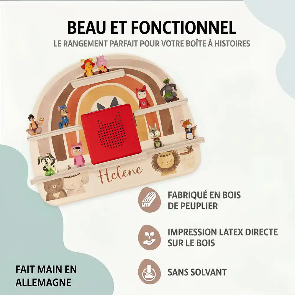 Étagère Toniebox personnalisée Arc-en-ciel 8 – bois de peuplier, impression latex sans solvant