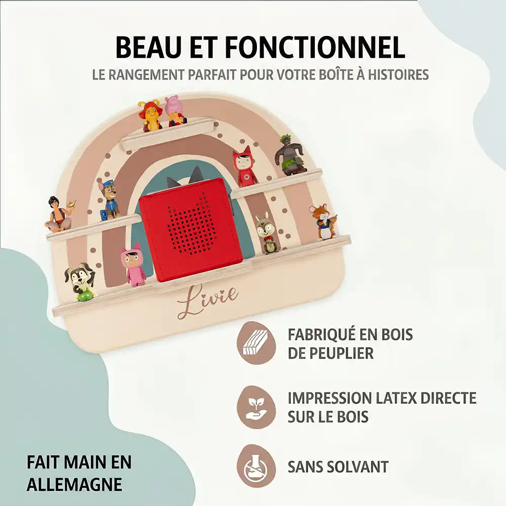 Étagère Toniebox personnalisée Arc-en-ciel 9 – bois de peuplier, impression latex sans solvant