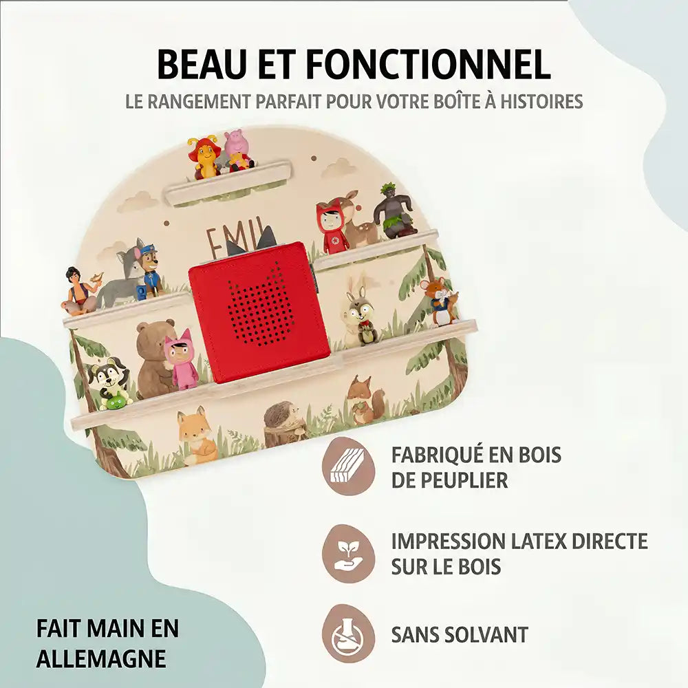 Étagère Toniebox personnalisée Animaux de la forêt – bois de peuplier, impression latex sans solvant