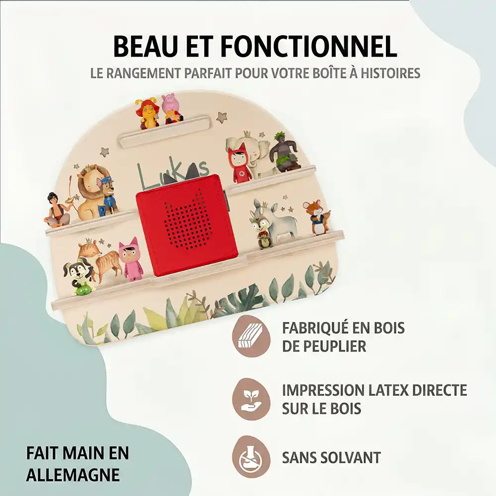Étagère Toniebox personnalisée Famille jungle – bois de peuplier, impression latex sans solvant