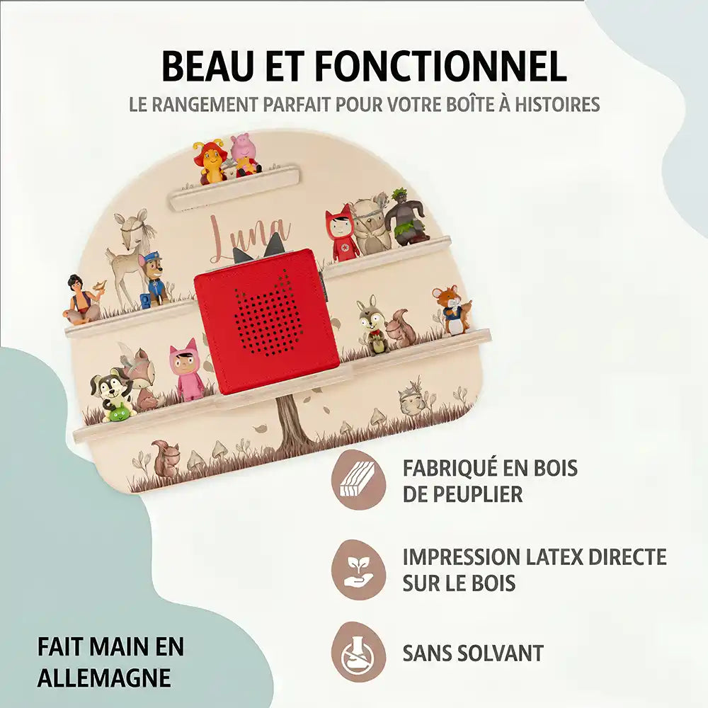 Étagère Toniebox personnalisée Woodland – bois de peuplier, impression latex sans solvant