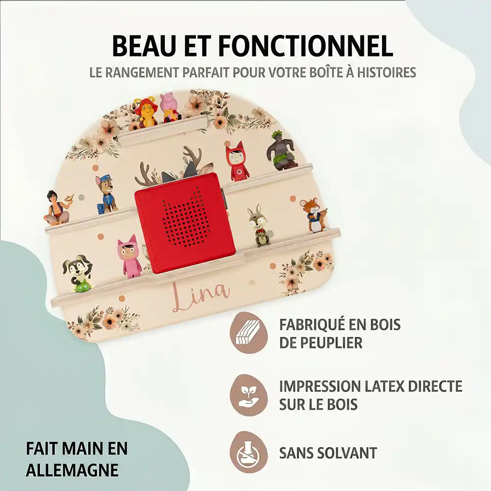 Étagère Toniebox personnalisée Faon – bois de peuplier, impression latex sans solvant