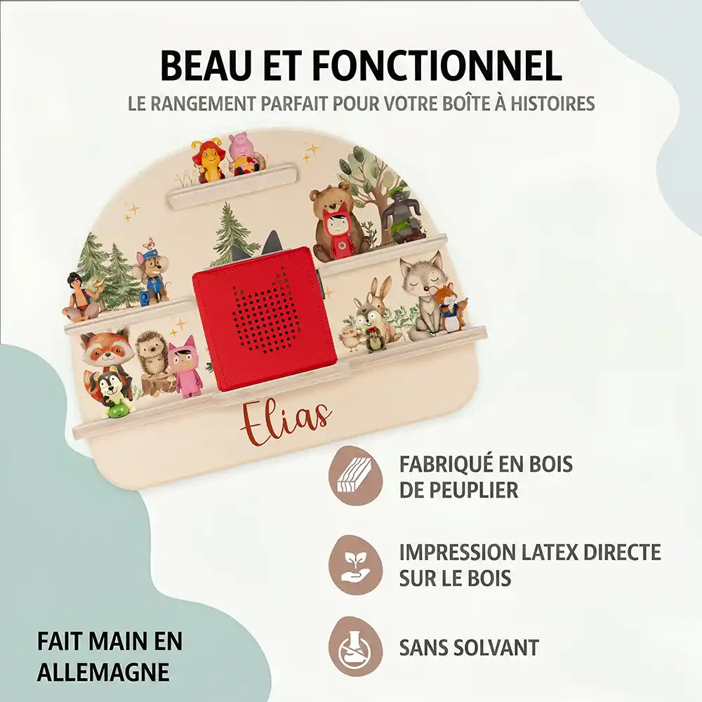 Étagère Toniebox personnalisée Joyeuse forêt – bois de peuplier, impression latex sans solvant