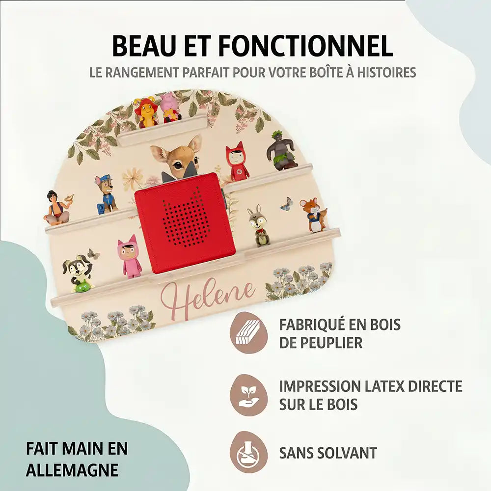 Étagère Toniebox personnalisée Faon en forêt – bois de peuplier, impression latex sans solvant