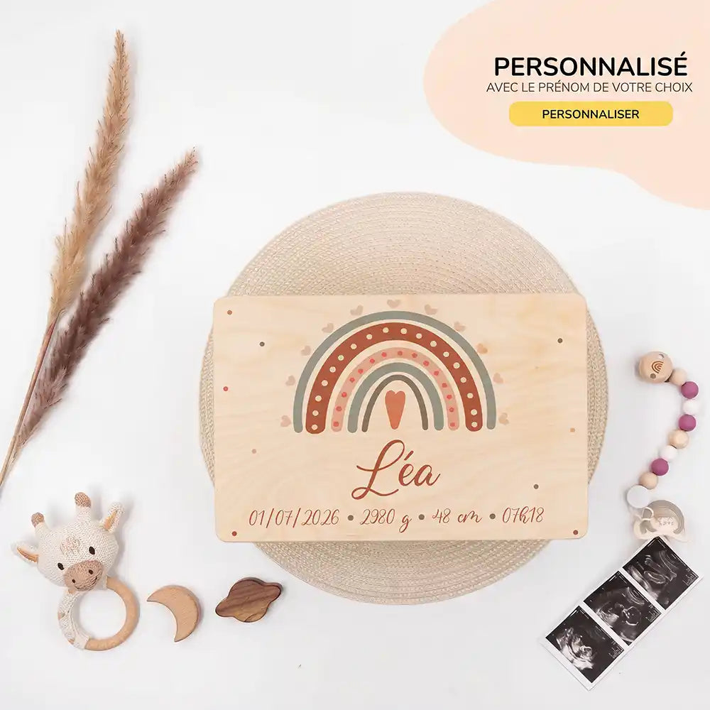 Boîte à souvenirs bébé personnalisée – Arc-en-ciel boho