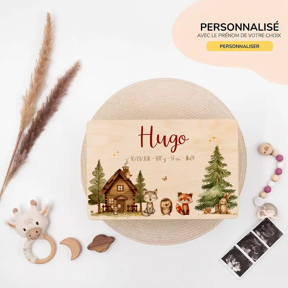 Boîte à souvenirs bébé personnalisée – Cabane de la forêt
