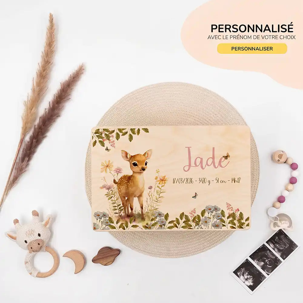 Boîte à souvenirs bébé personnalisée – Faon fleurs des champs
