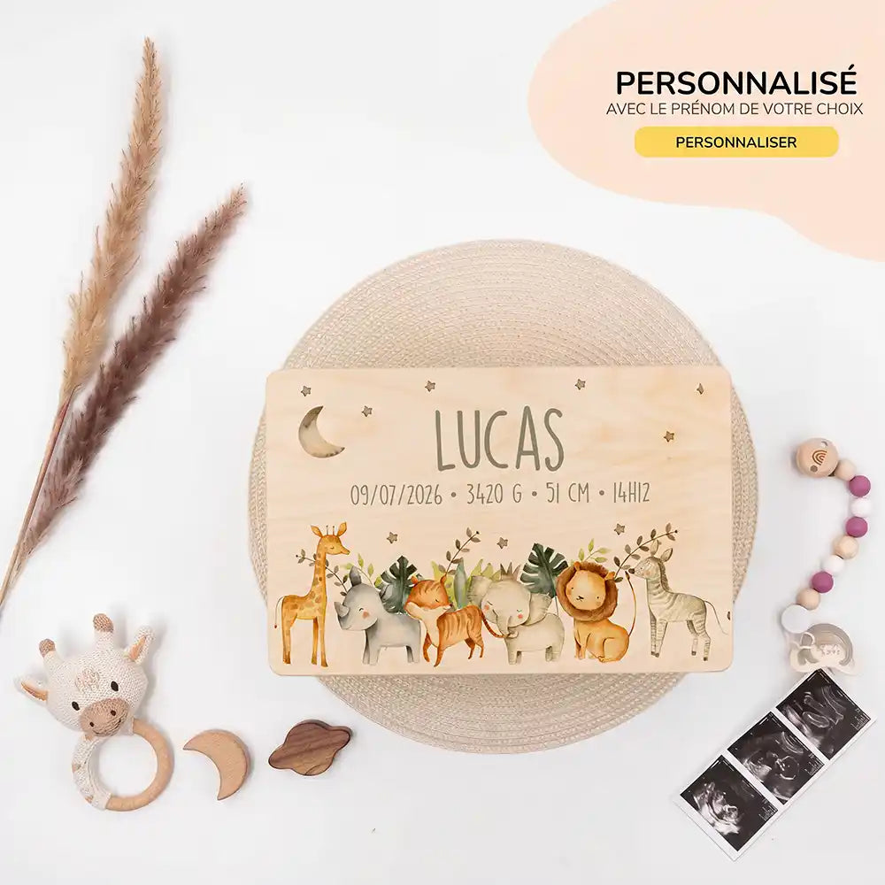 Boîte à souvenirs bébé personnalisée – Animaux de la savane