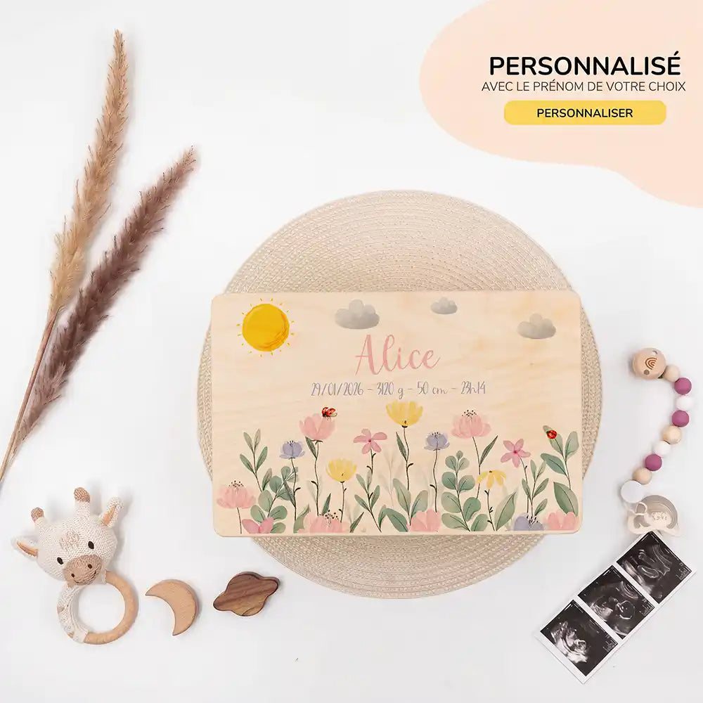 Boîte à souvenirs bébé personnalisée – Fleurs sauvages