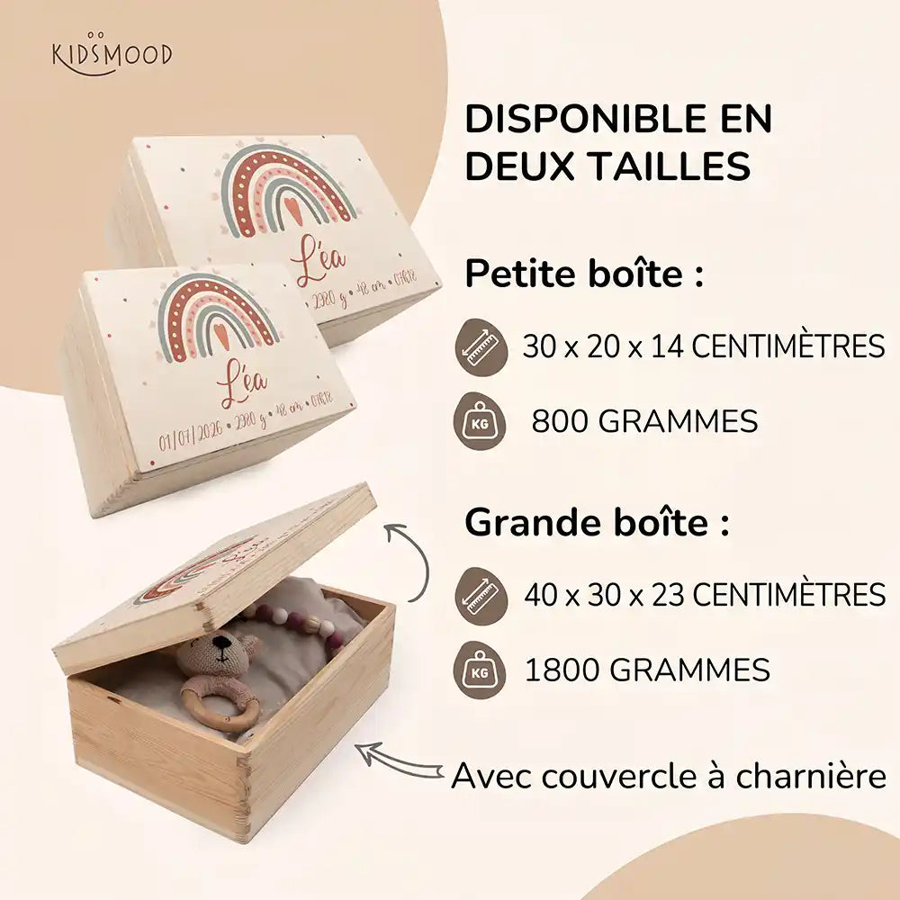 Boîte à souvenirs bébé personnalisée – Arc-en-ciel boho