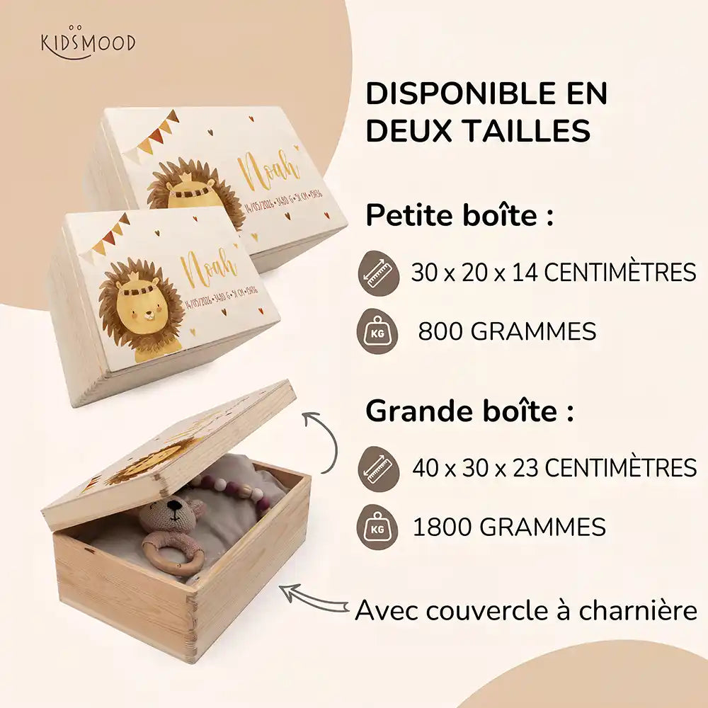 Boîte à souvenirs bébé personnalisée – Petit lion