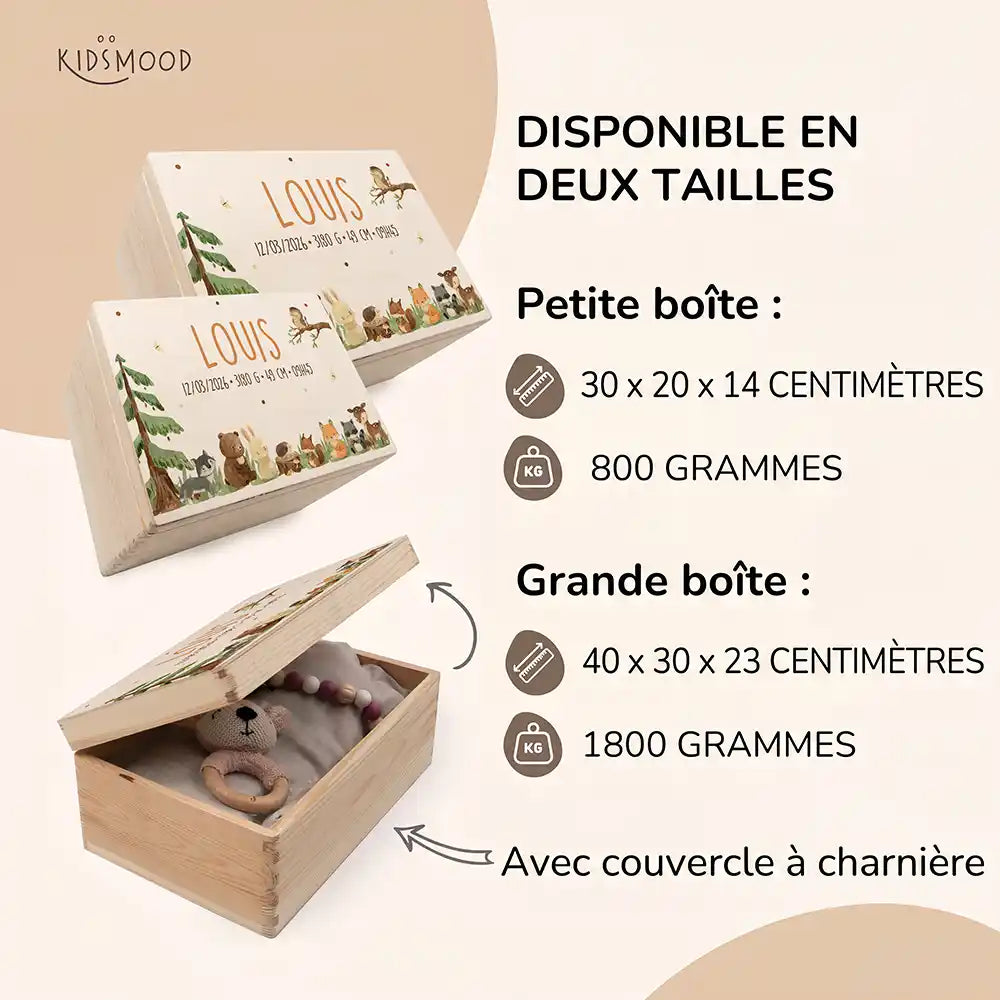 Boîte à souvenirs bébé personnalisée – Animaux de la forêt