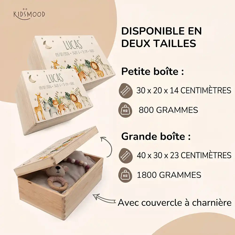 Boîte à souvenirs bébé personnalisée – Animaux de la savane