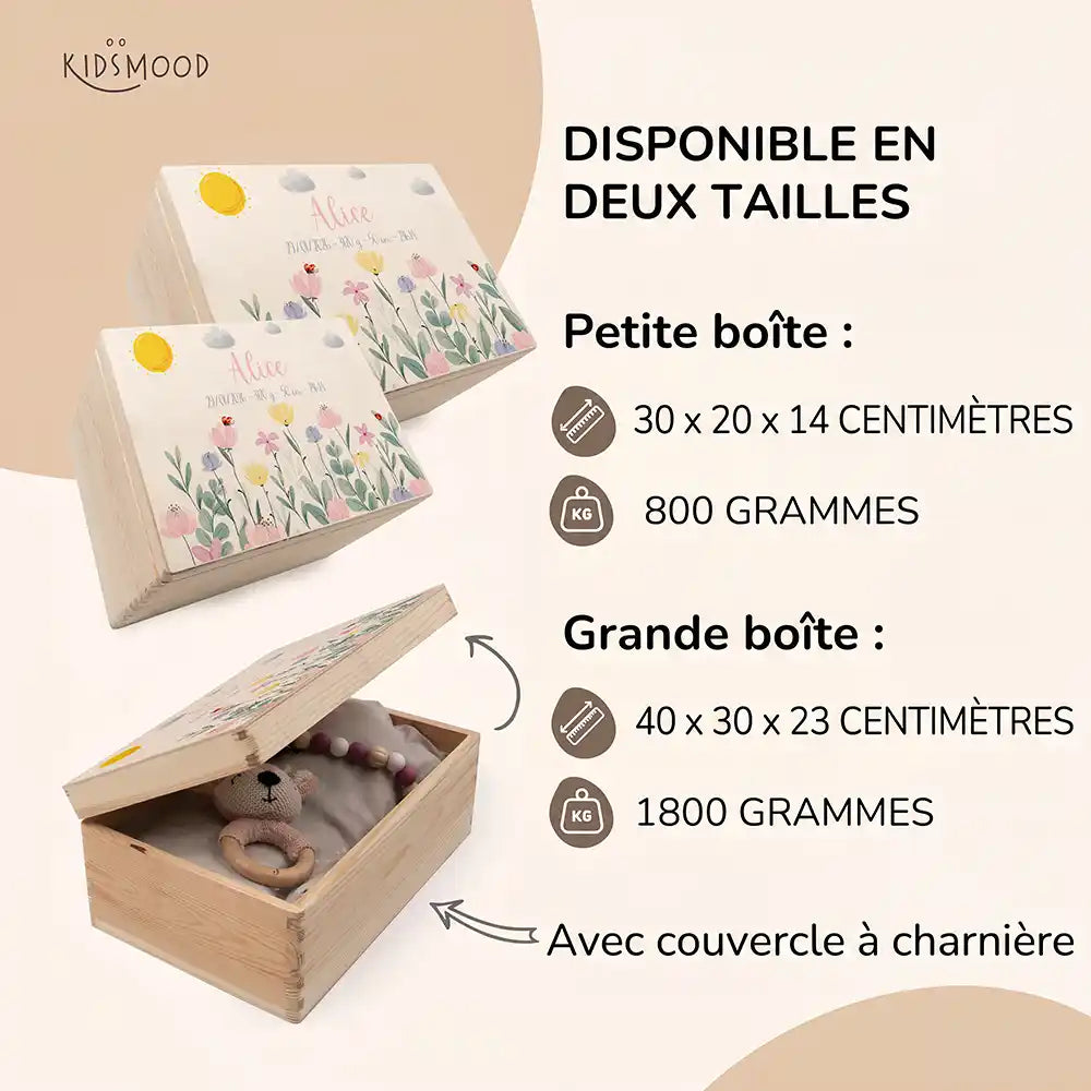 Boîte à souvenirs bébé personnalisée – Fleurs sauvages