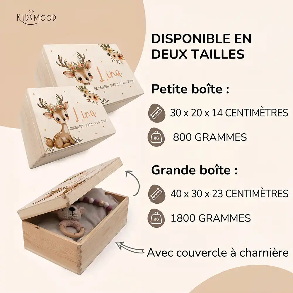 Boîte à souvenirs bébé personnalisée – Faon couronne de fleurs