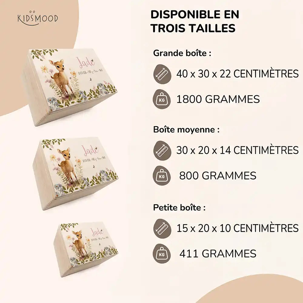 Boîte à souvenirs bébé personnalisée – Faon fleurs des champs