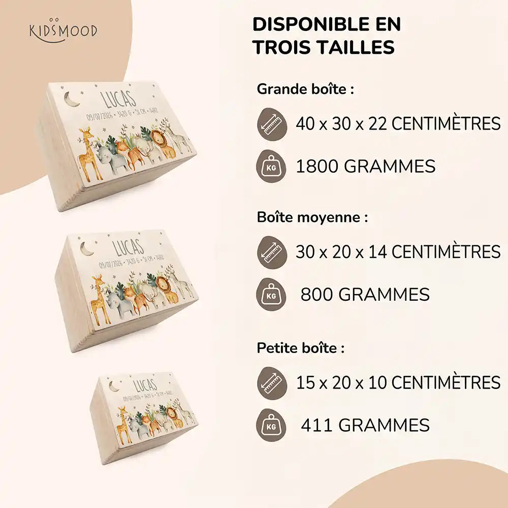 Boîte à souvenirs bébé personnalisée – Animaux de la savane