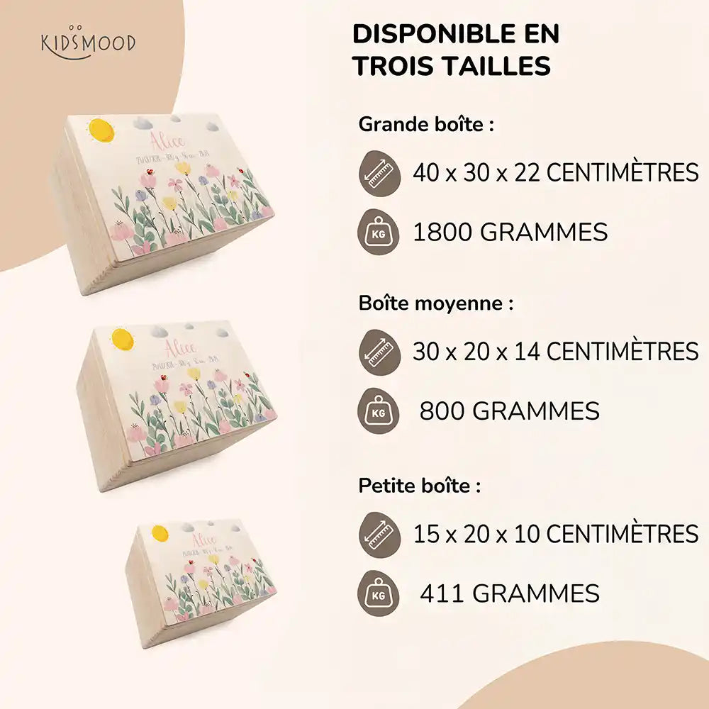 Boîte à souvenirs bébé personnalisée – Fleurs sauvages