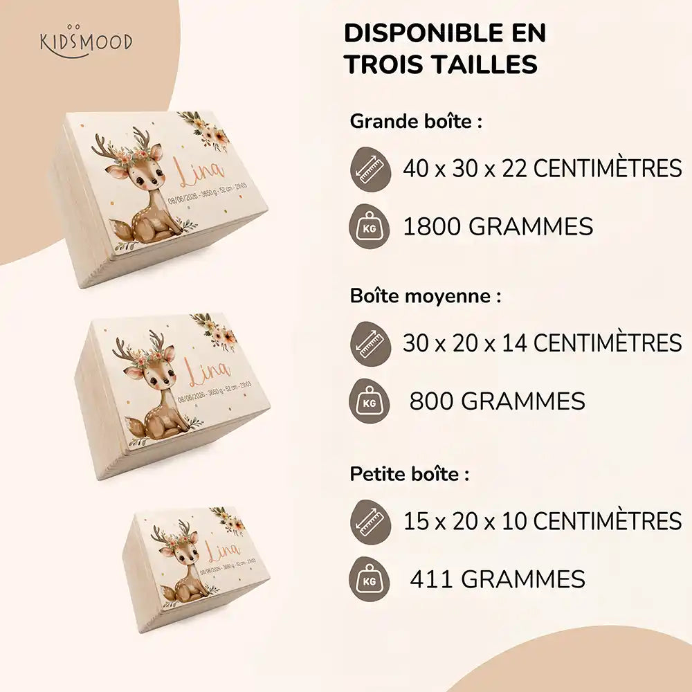 Boîte à souvenirs bébé personnalisée – Faon couronne de fleurs