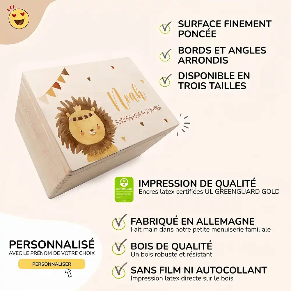 Boîte à souvenirs bébé personnalisée – Petit lion