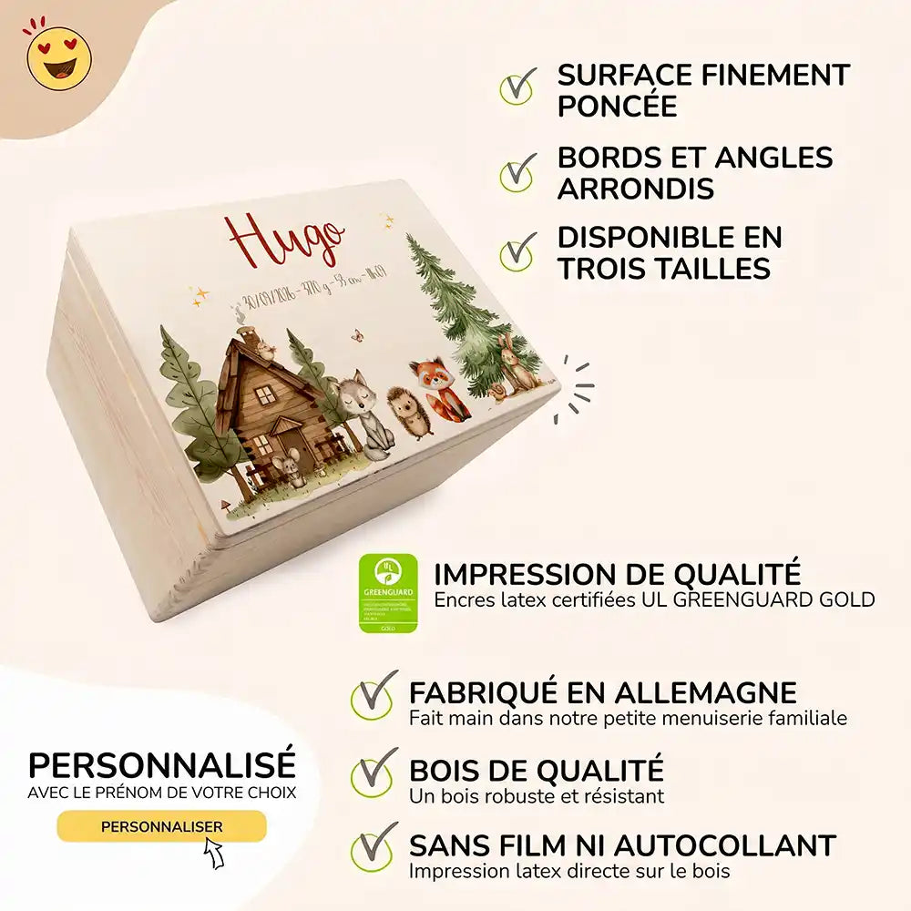 Boîte à souvenirs bébé personnalisée – Cabane de la forêt