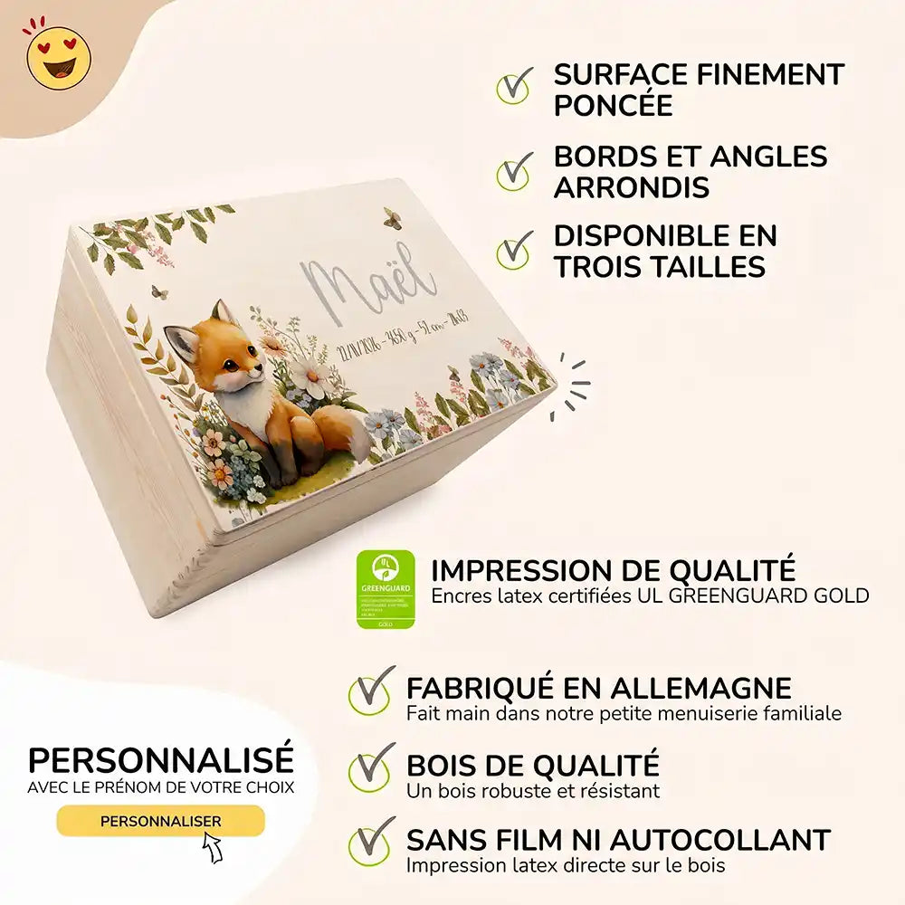 Boîte à souvenirs bébé personnalisée – Bébé renard