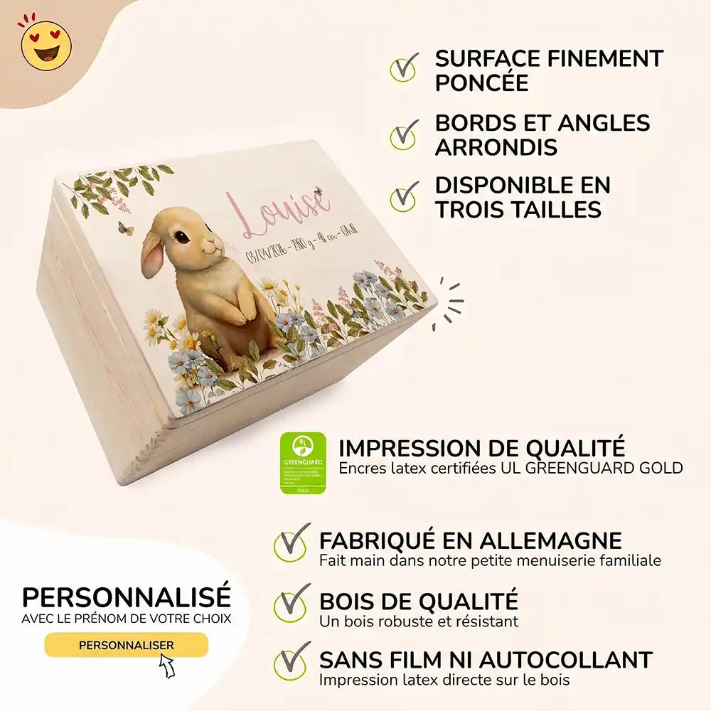 Boîte à souvenirs bébé personnalisée – Petit lapin