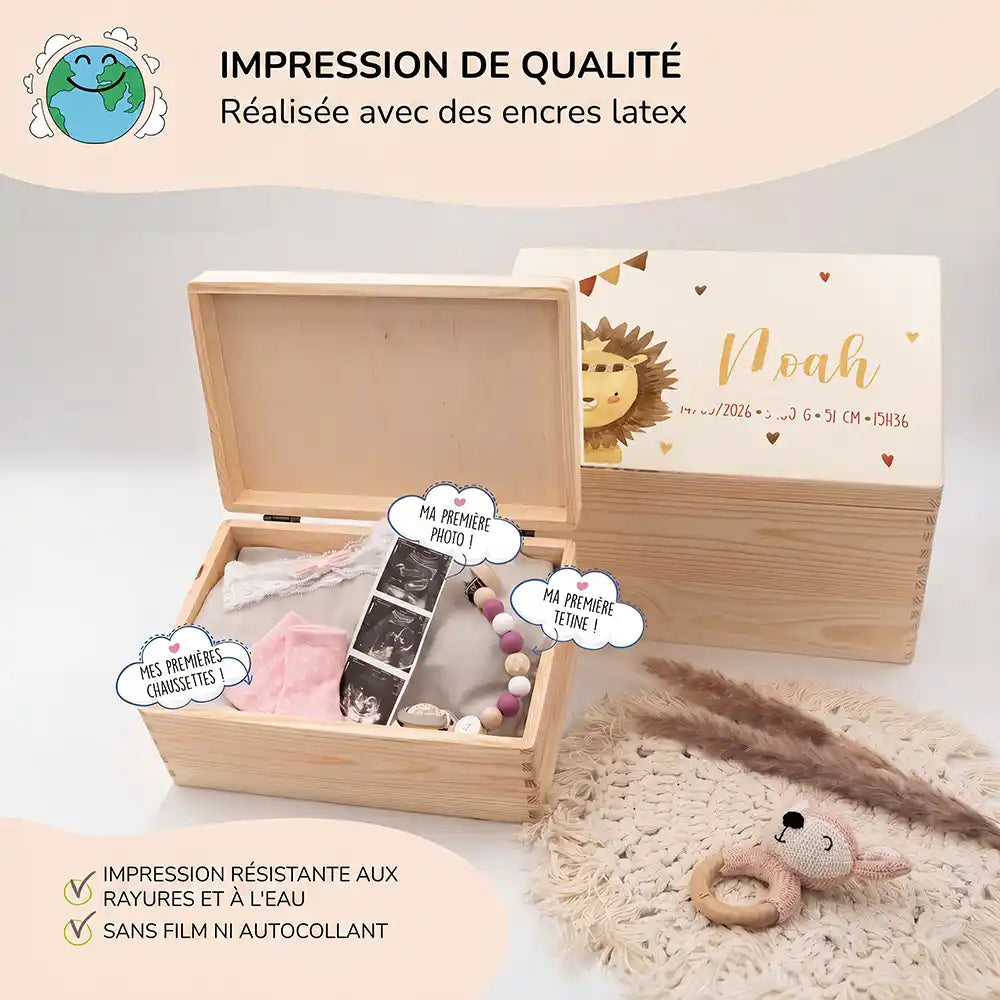 Boîte à souvenirs bébé personnalisée – Petit lion