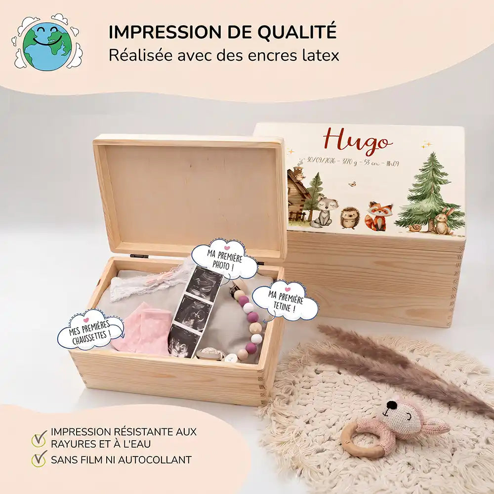 Boîte à souvenirs bébé personnalisée – Cabane de la forêt