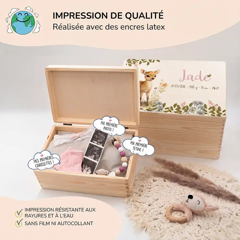 Boîte à souvenirs bébé personnalisée – Faon fleurs des champs