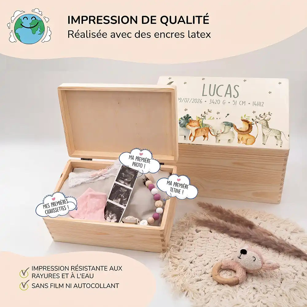 Boîte à souvenirs bébé personnalisée – Animaux de la savane