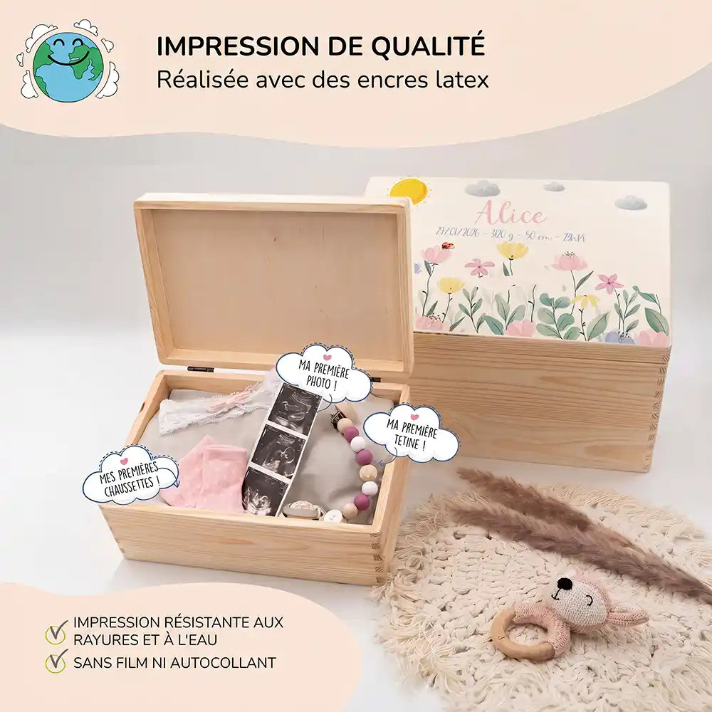 Boîte à souvenirs bébé personnalisée – Fleurs sauvages