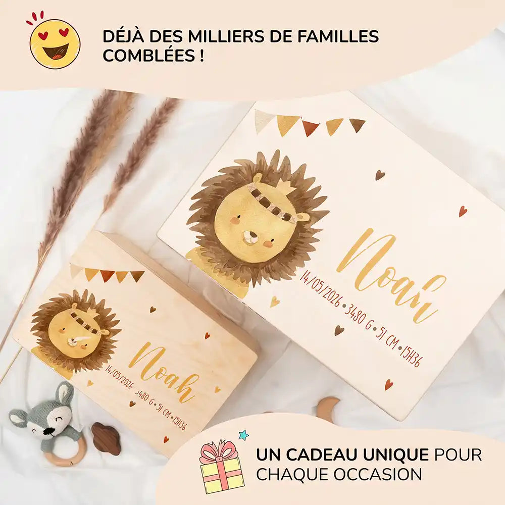 Boîte à souvenirs bébé personnalisée – Petit lion