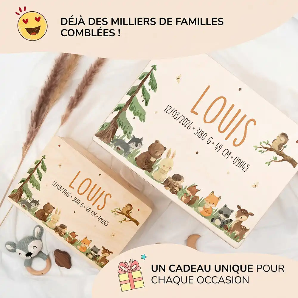 Boîte à souvenirs bébé personnalisée – Animaux de la forêt