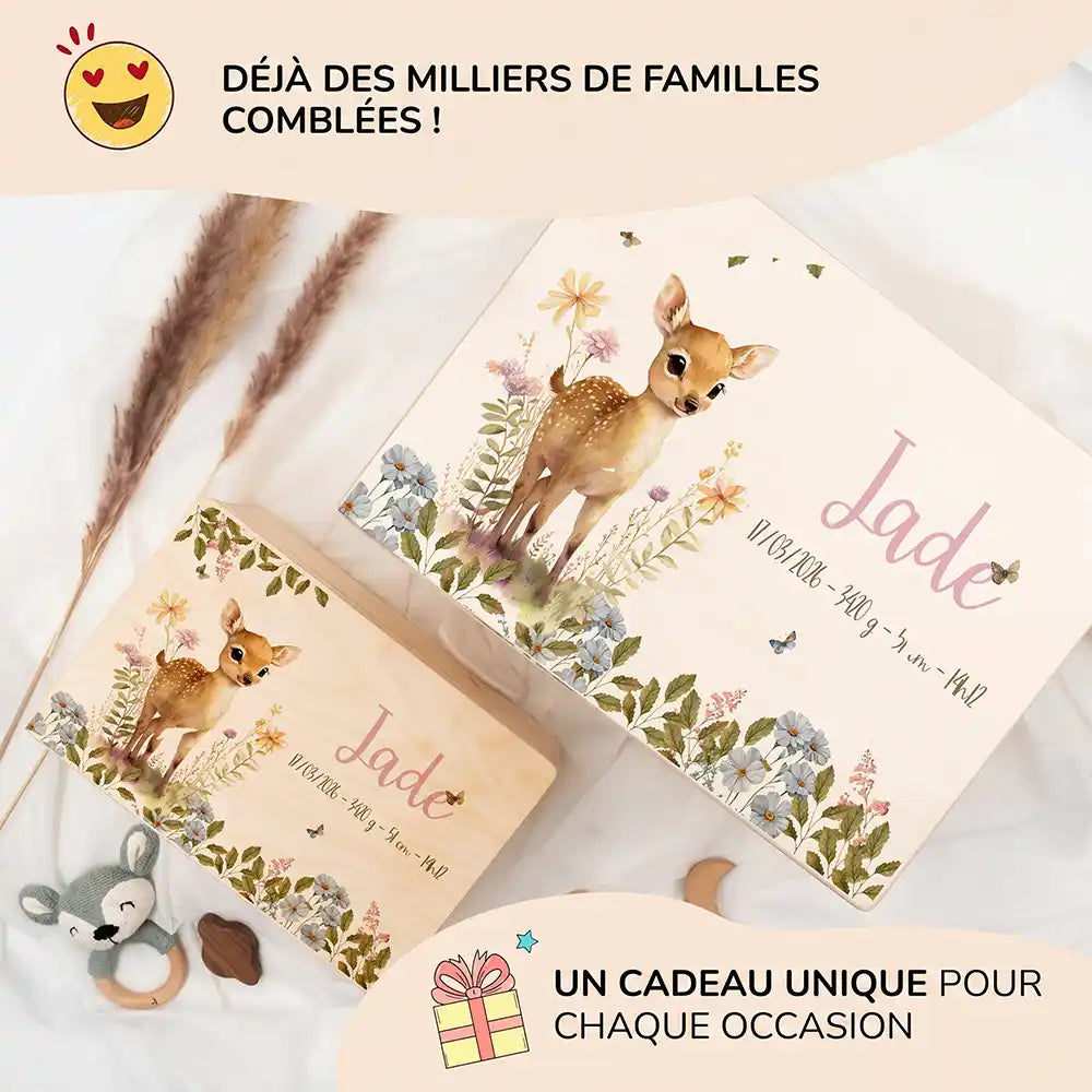 Boîte à souvenirs bébé personnalisée – Faon fleurs des champs
