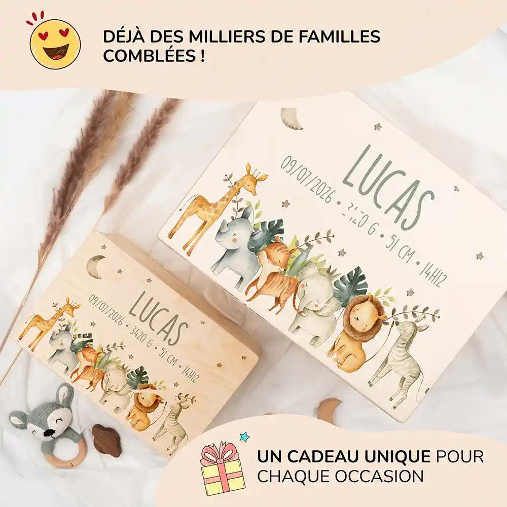 Boîte à souvenirs bébé personnalisée – Animaux de la savane