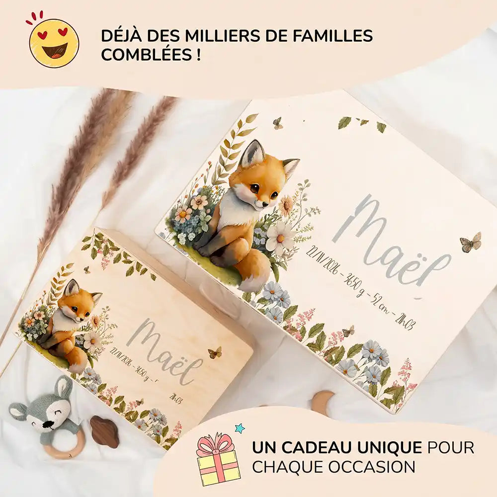 Boîte à souvenirs bébé personnalisée – Bébé renard