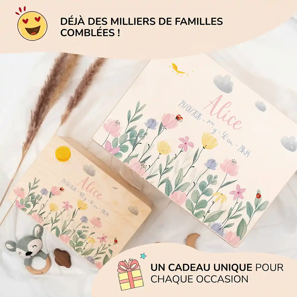 Boîte à souvenirs bébé personnalisée – Fleurs sauvages