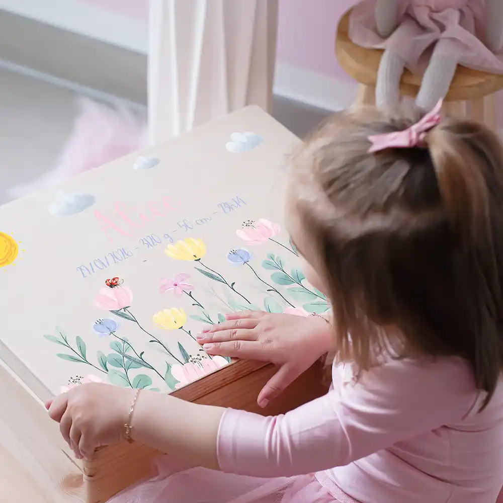 Boîte à souvenirs bébé personnalisée – Fleurs sauvages