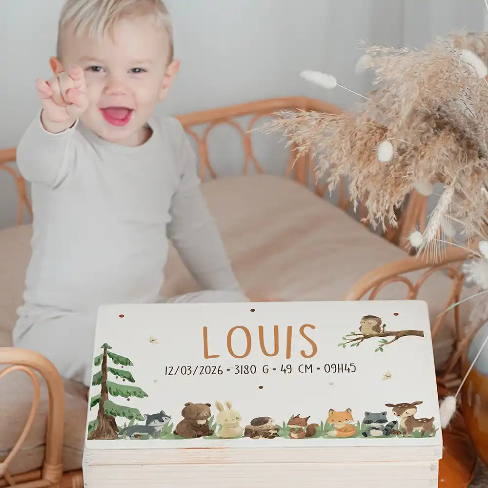 Boîte à souvenirs bébé personnalisée – Animaux de la forêt
