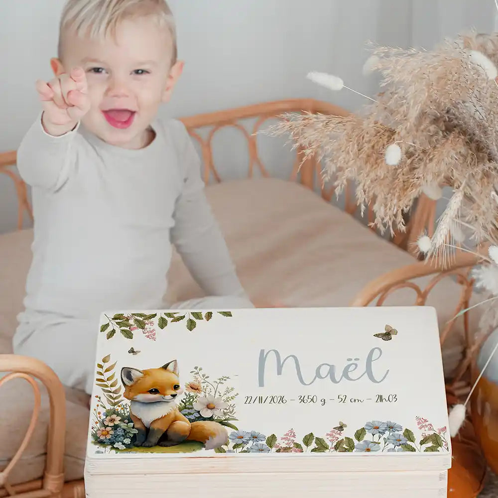 Boîte à souvenirs bébé personnalisée – Bébé renard