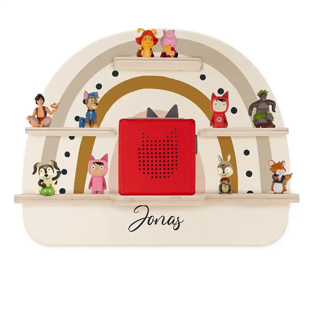 Étagère Toniebox personnalisée Arc-en-ciel 3 – vue principale avec Toniebox 1 et figurines