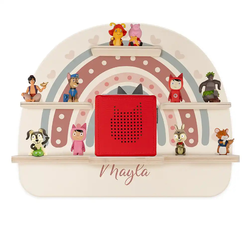 Étagère Toniebox personnalisée Arc-en-ciel 6 – vue principale avec Toniebox 1 et figurines