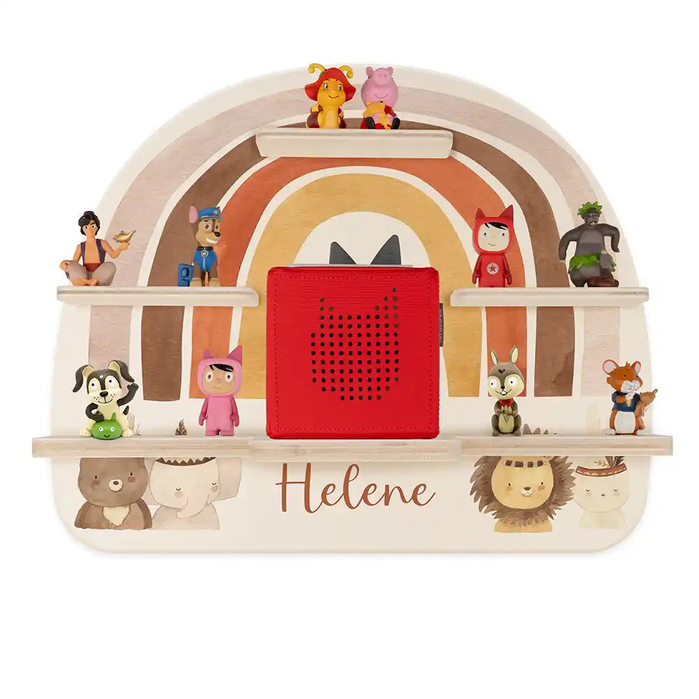 Étagère Toniebox personnalisée Arc-en-ciel 8 – vue principale avec Toniebox 1 et figurines
