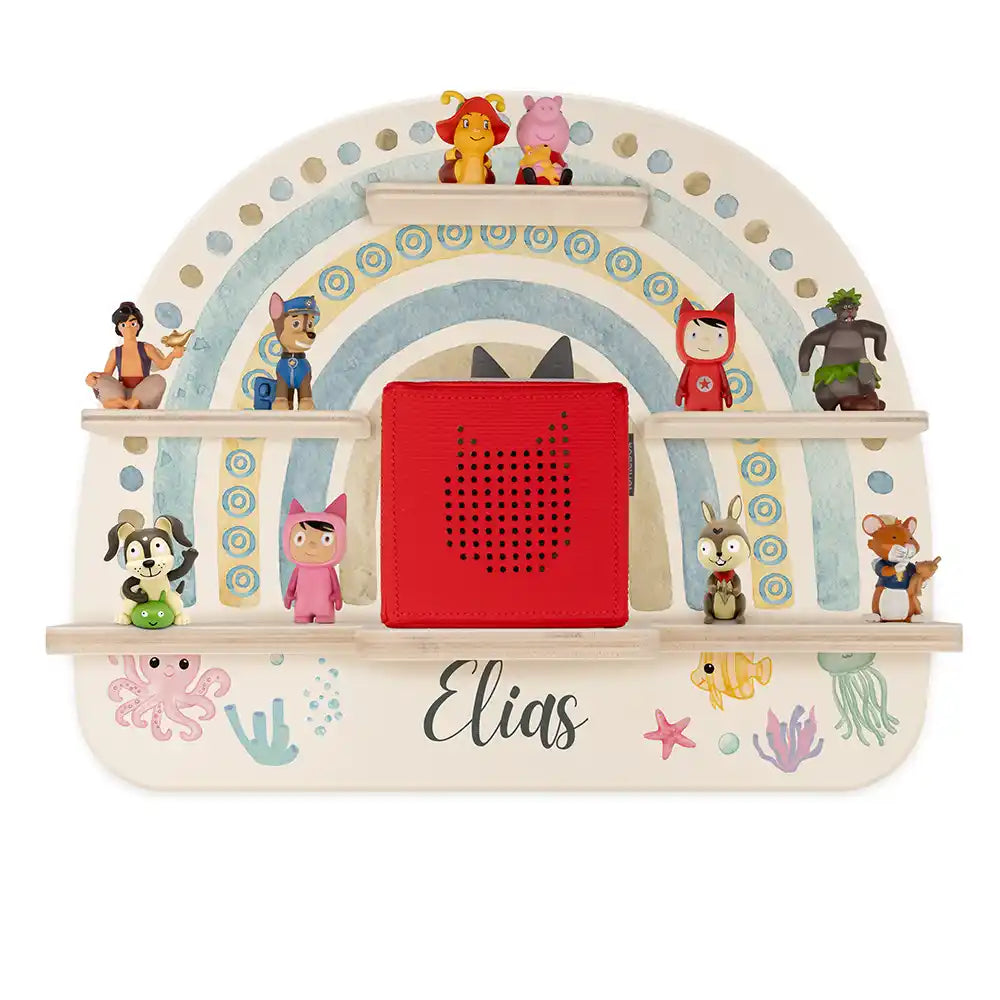 Étagère Toniebox personnalisée Arc-en-ciel 10 – vue principale avec Toniebox 1 et figurines