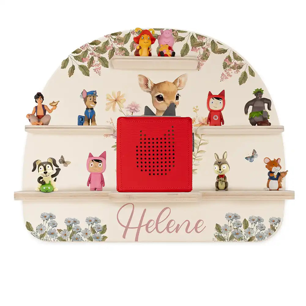Étagère Toniebox personnalisée Faon en forêt – vue principale avec Toniebox 1 et figurines