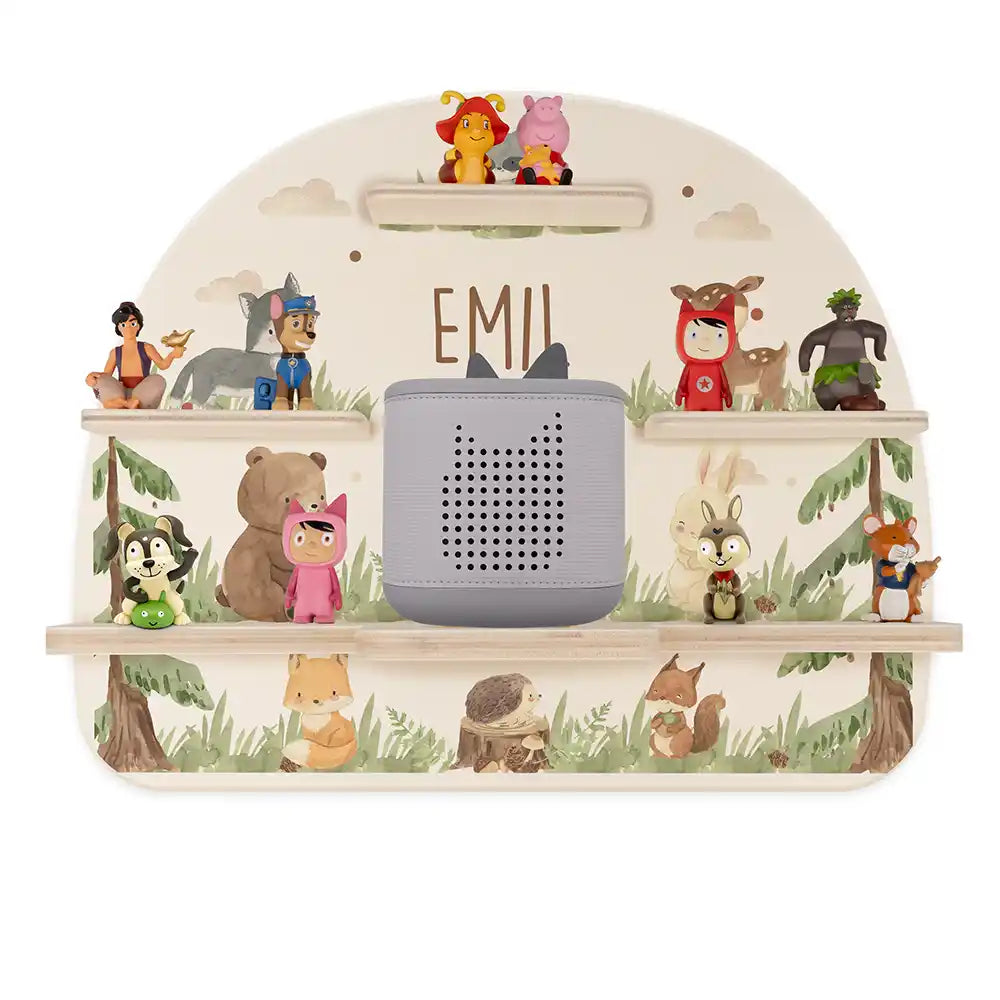 Étagère Toniebox personnalisée Animaux de la forêt – vue principale avec Toniebox 2