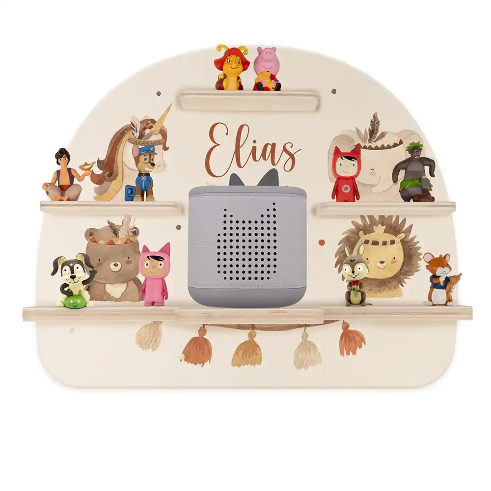 Étagère Toniebox personnalisée Animaux boho – vue principale avec Toniebox 2