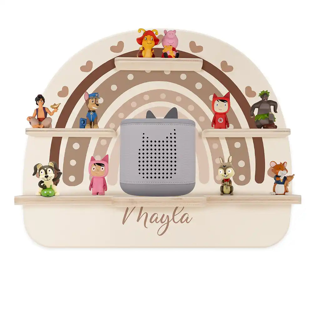 Étagère Toniebox personnalisée Arc-en-ciel cœur – vue principale avec Toniebox 2
