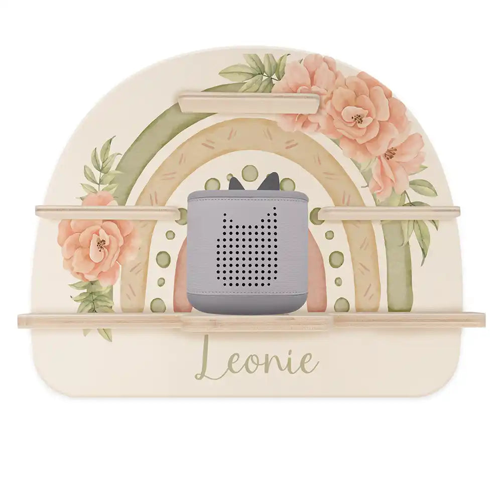 Étagère Toniebox personnalisée Arc-en-ciel fleuri – étagère seule avec Toniebox 2